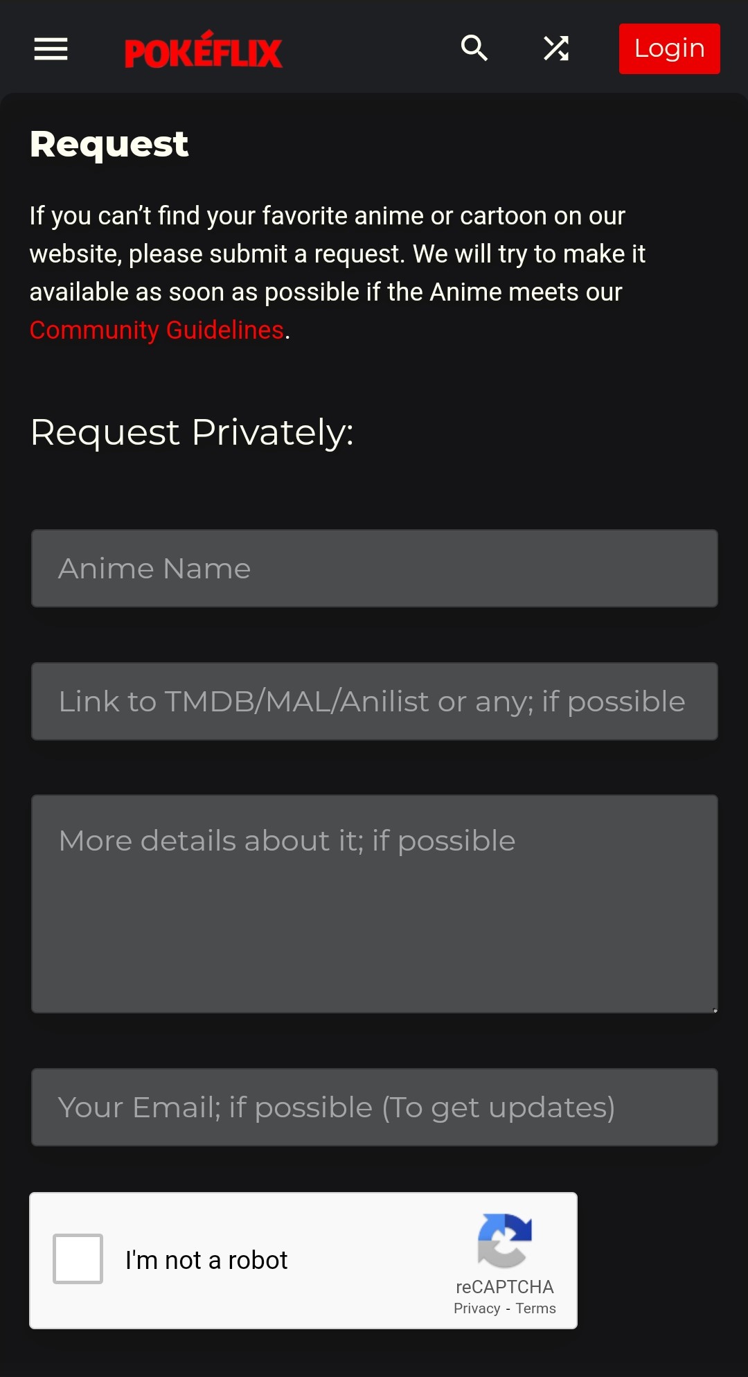 Send us new anime request anonymously